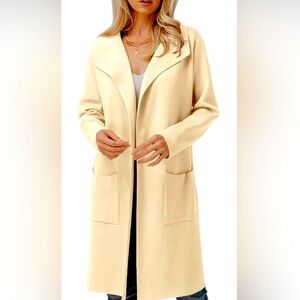 Cardigan Knit Long Sleeve Sweater Open Front Women’s Jacket Cream Yellow New